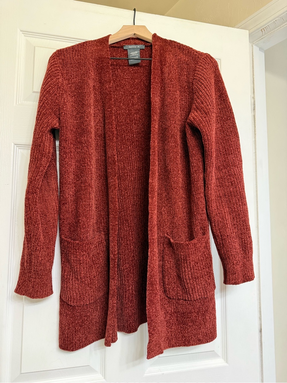 Matty M Rust Open-Front Chenille Cardigan